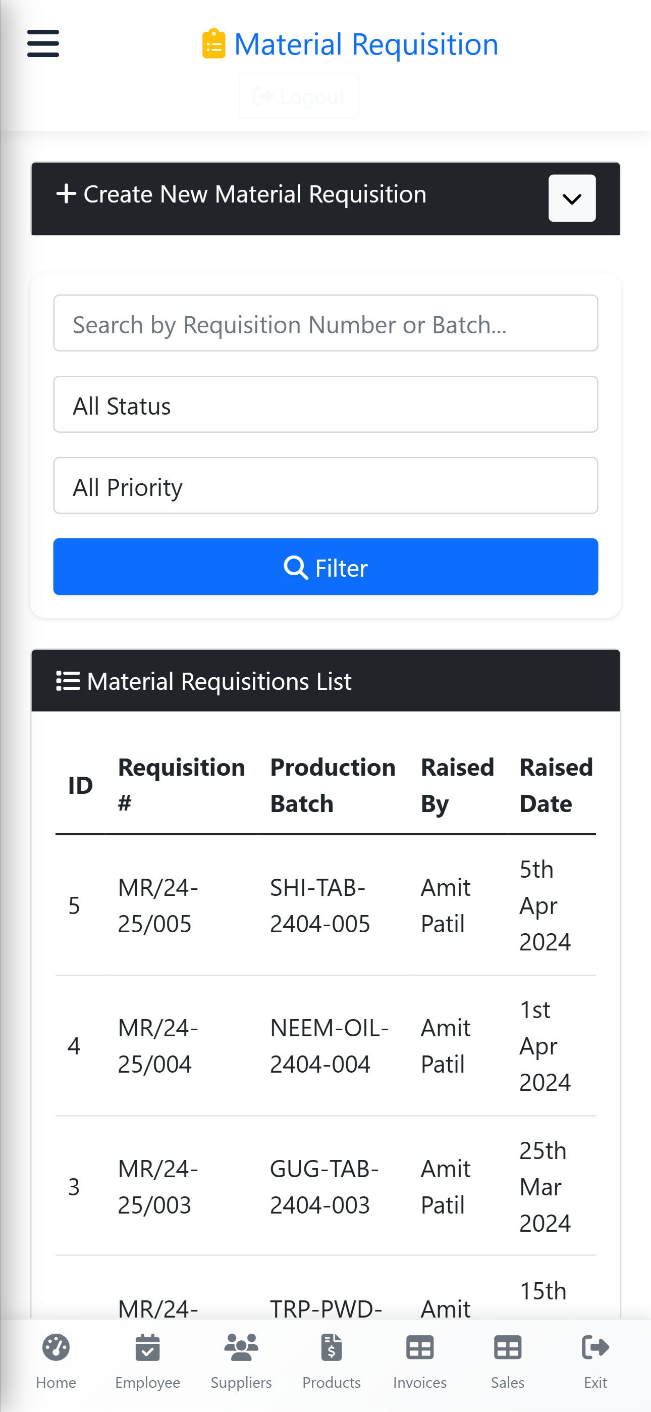 Material Requisition