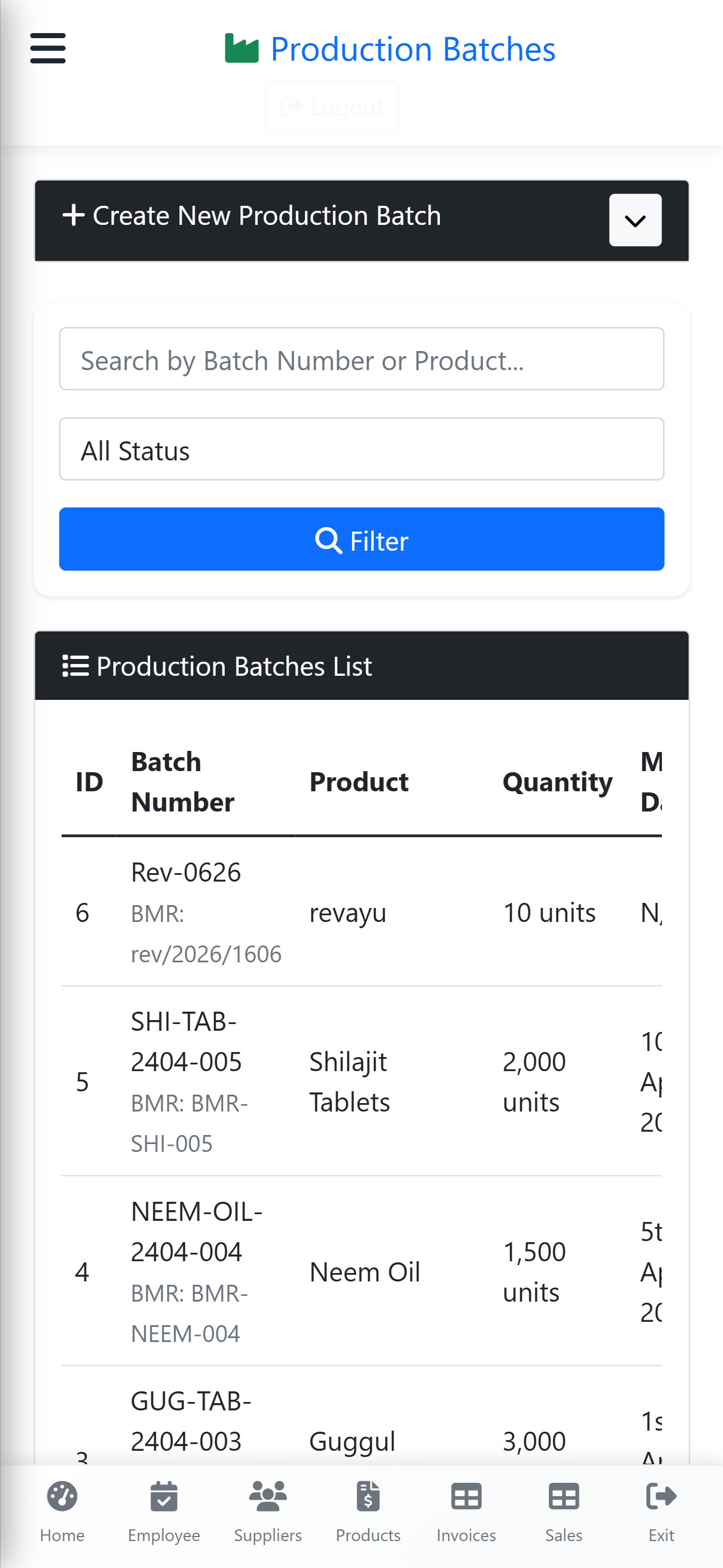 Production Batches