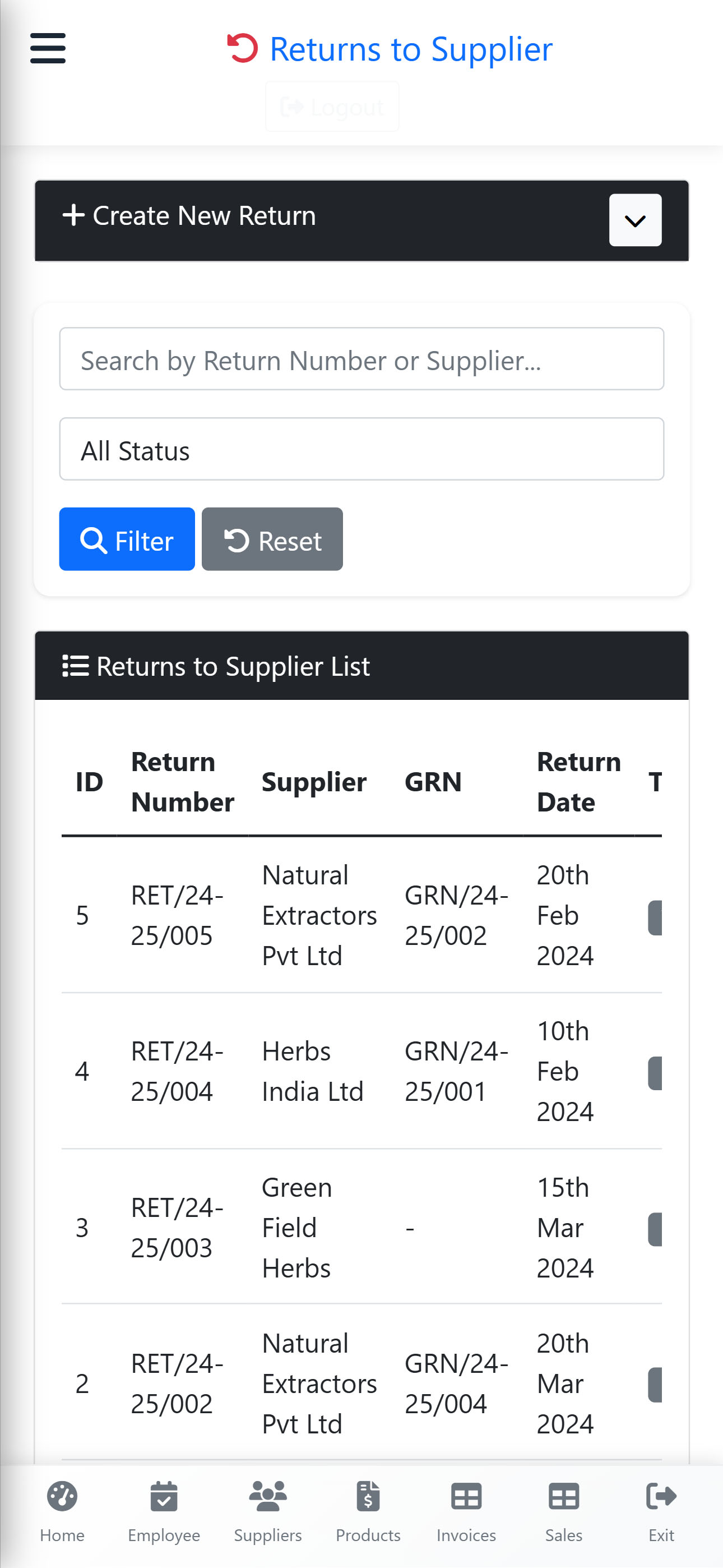 Return To Suppliers