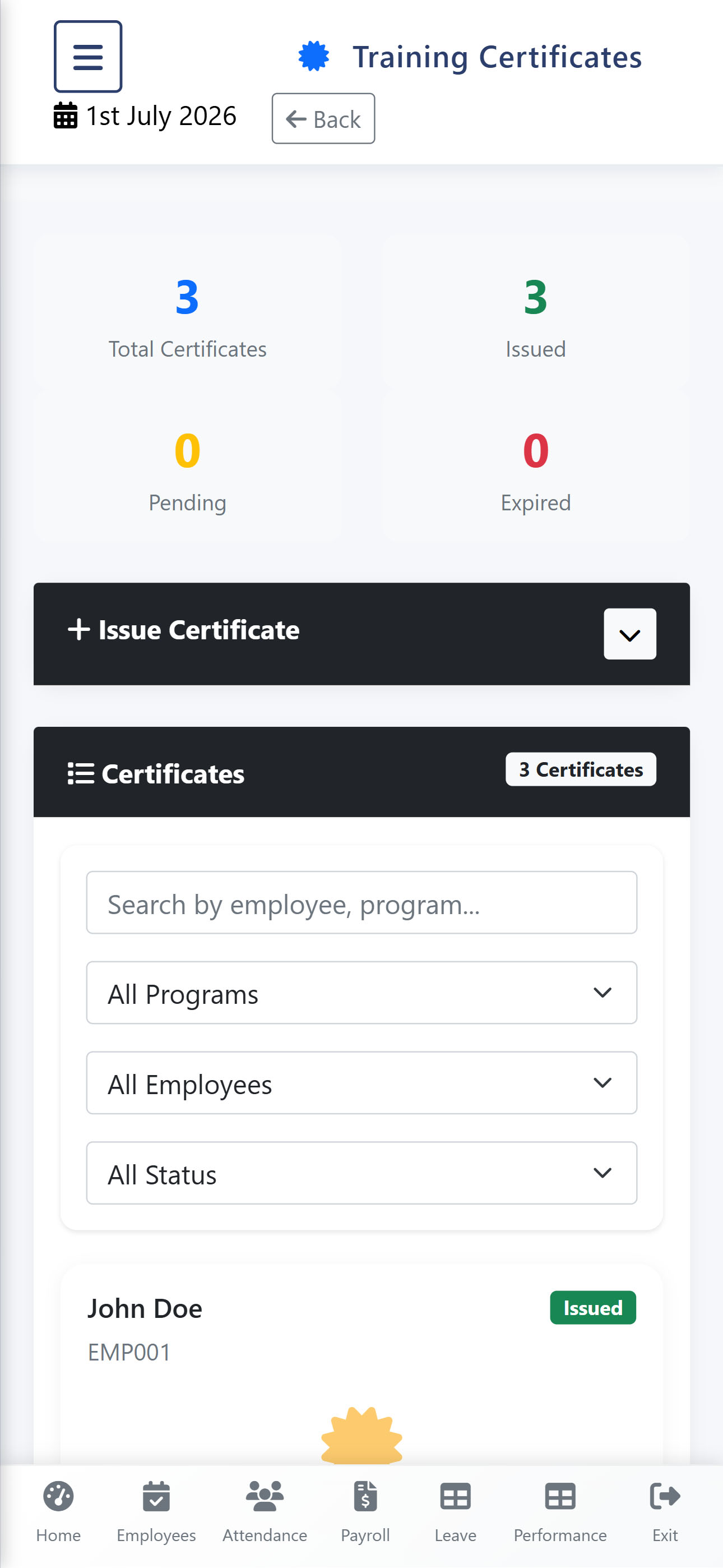 Training Certificates