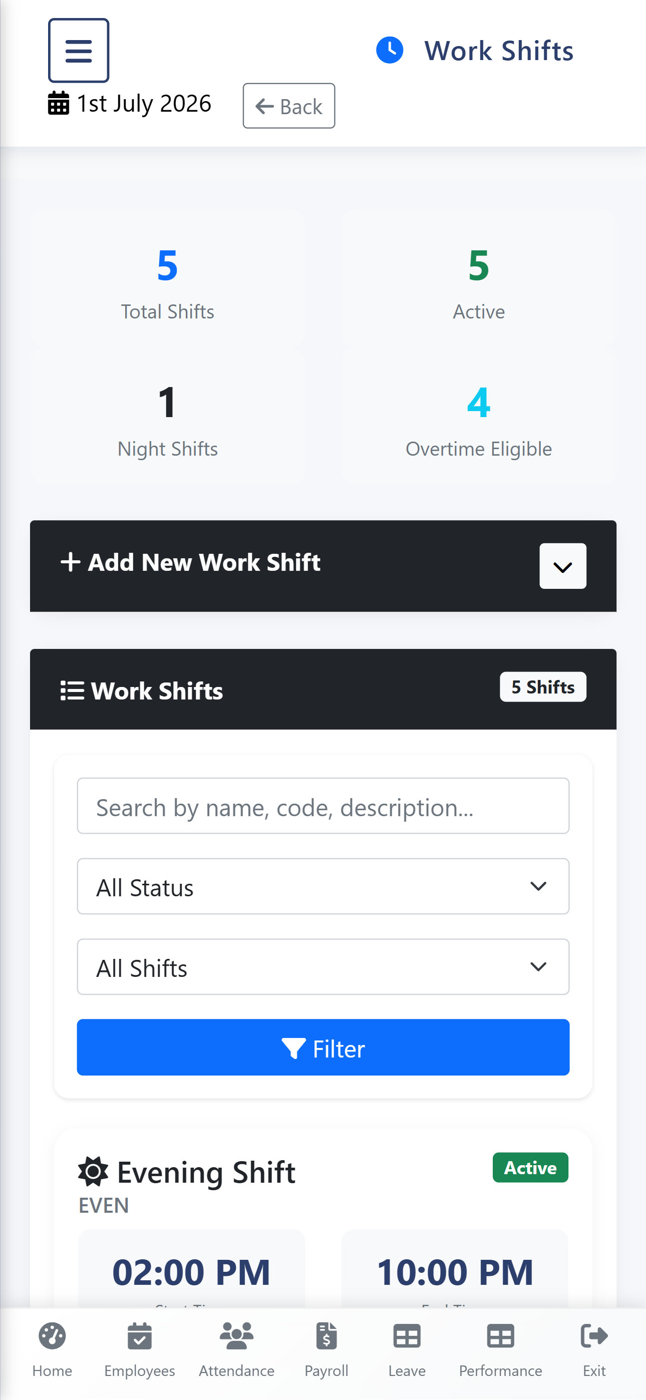 Work Shifts